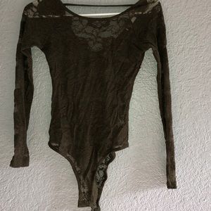 Olive green see through bodysuit long sleeve